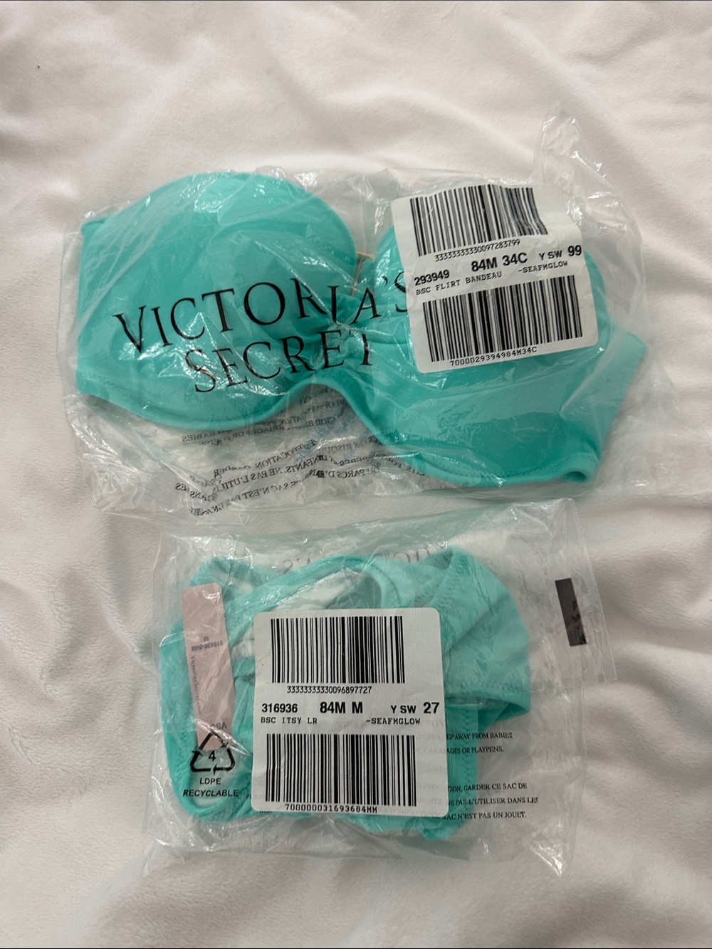 Victoria's Secret Seafoam Strapless Bra and Bikini Set
